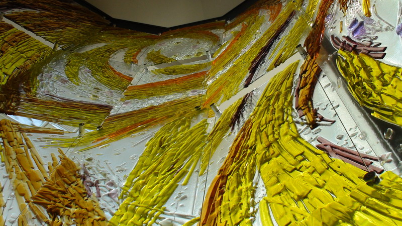 Resurrection. Suspended kilnformed glass mural for the chapel of Father Michael Goetz Secondary School, Mississauga, Ontario