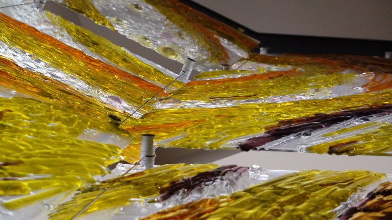 Resurrection. Suspended kilnformed glass mural for the chapel of Father Michael Goetz Secondary School, Mississauga, Ontario