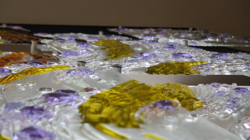 Resurrection. Suspended kilnformed glass mural for the chapel of Father Michael Goetz Secondary School, Mississauga, Ontario