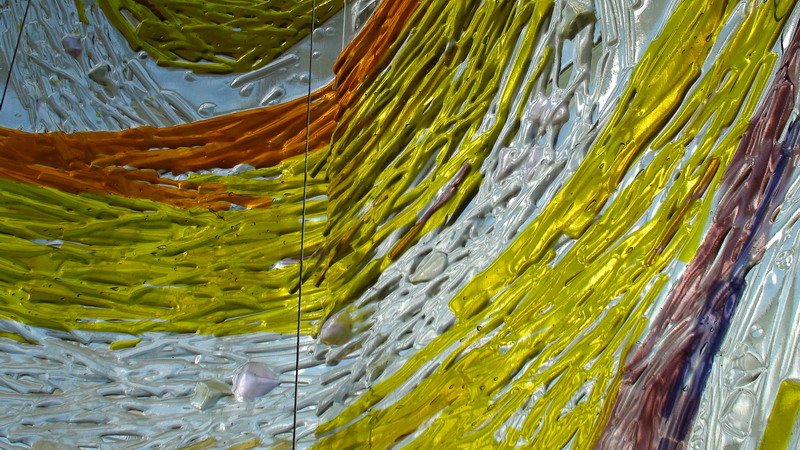 Resurrection. Suspended kilnformed glass mural for the chapel of Father Michael Goetz Secondary School, Mississauga, Ontario