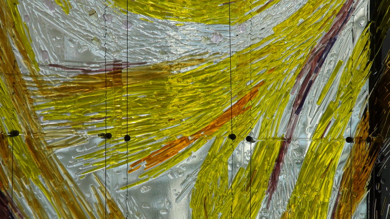 Resurrection. Suspended kilnformed glass mural for the chapel of Father Michael Goetz Secondary School, Mississauga, Ontario