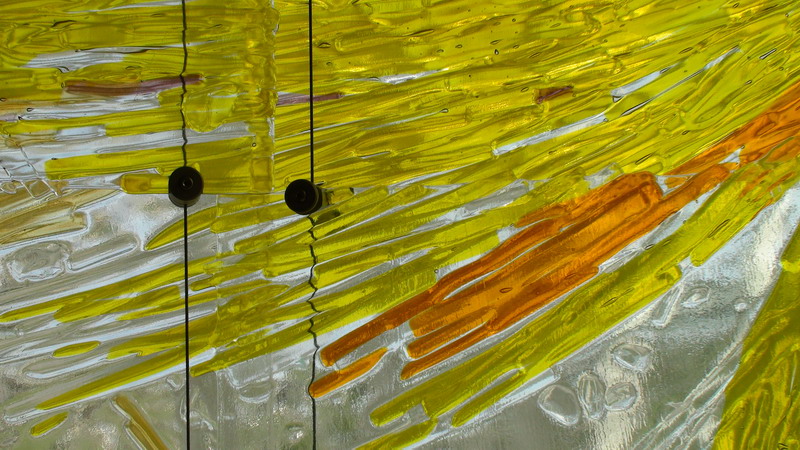 Resurrection. Suspended kilnformed glass mural for the chapel of Father Michael Goetz Secondary School, Mississauga, Ontario