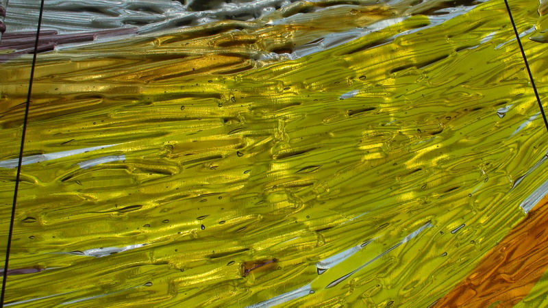 Resurrection. Suspended kilnformed glass mural for the chapel of Father Michael Goetz Secondary School, Mississauga, Ontario