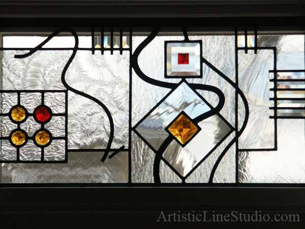 Stained and leaded glass transom windows for the family room
