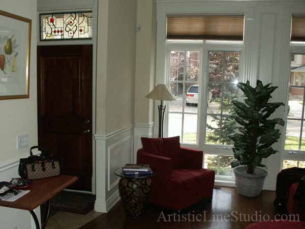 Stained and leaded glass transom window for the front enrance door