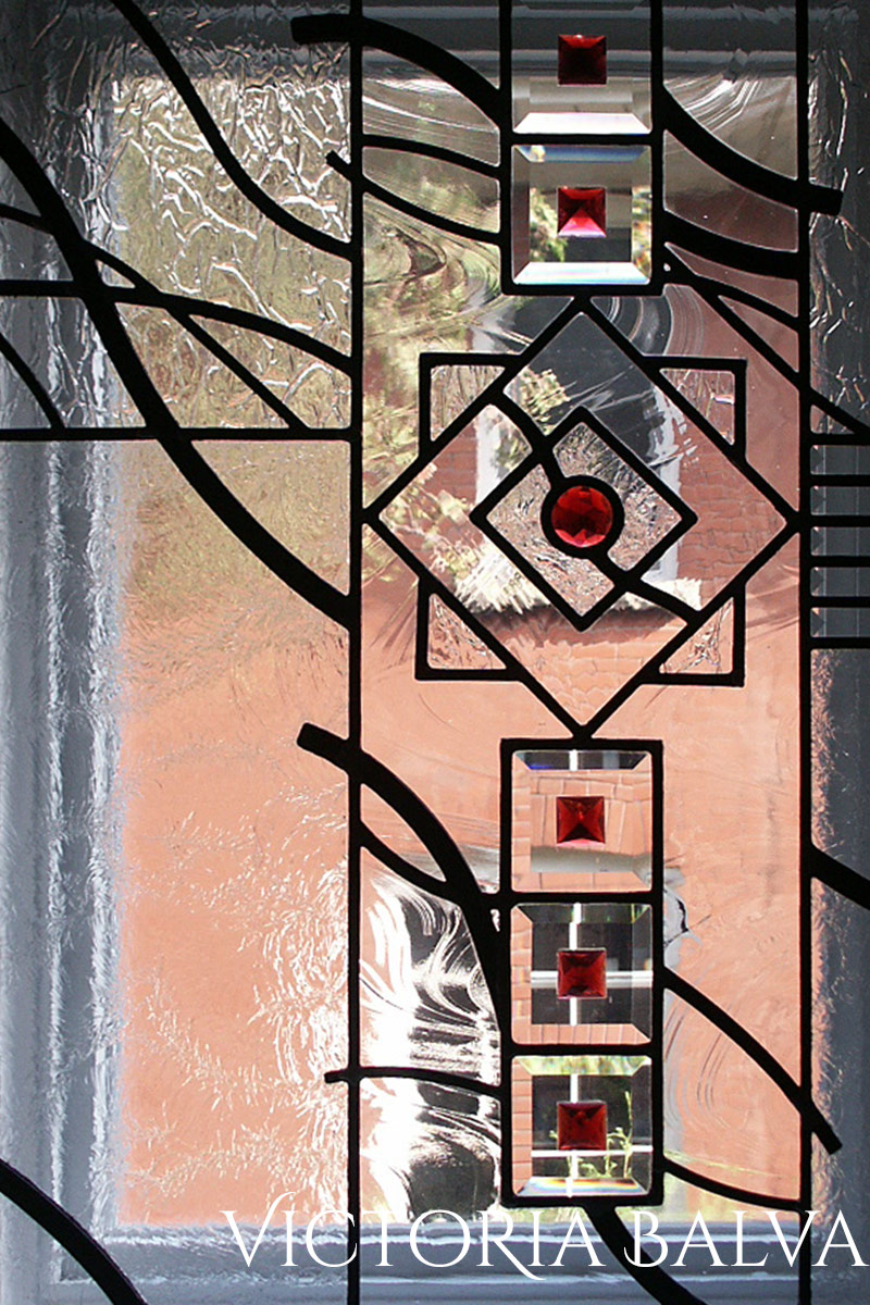 Leaded glass window in contemporary abstract style by glass artist Victoria Balva