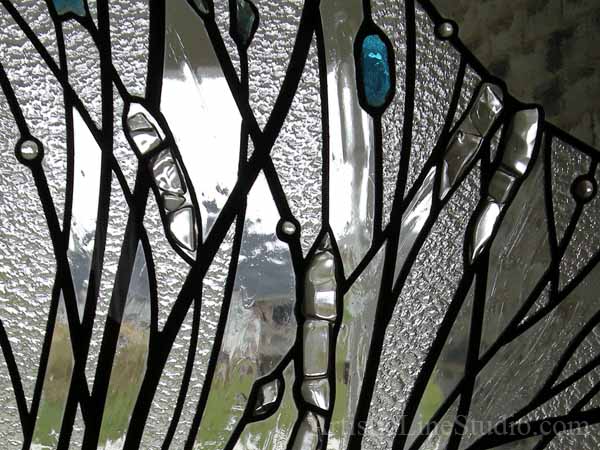 Abstract stained, fused and leaded glass doorlights 