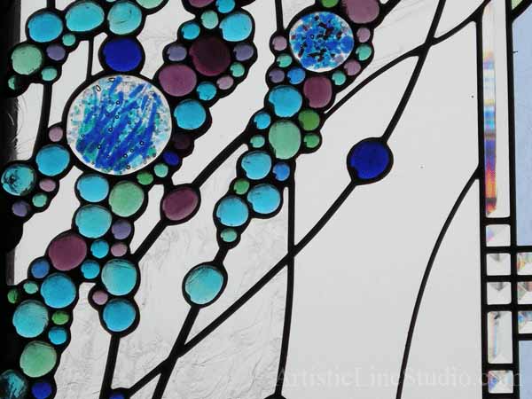 Stained, fused and leaded glass windows for a foyer / stairecase  window
