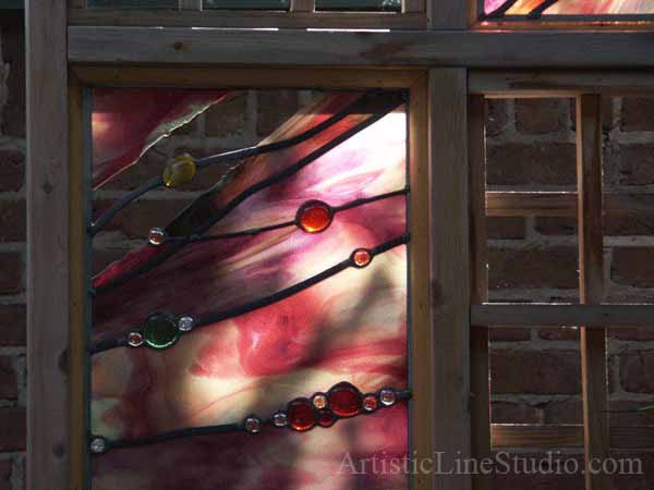 Stained and leaded glass commissiom work for outdoor structure