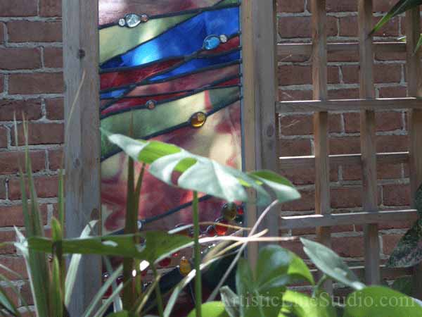 Stained and leaded glass commissiom work for outdoor structure