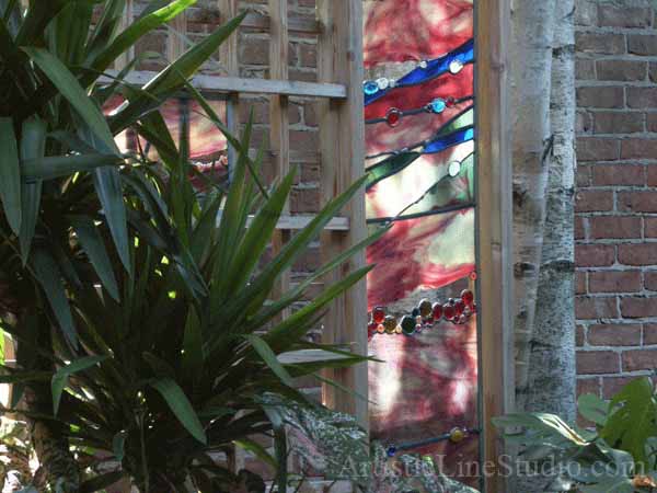 Stained and leaded glass commissiom work for outdoor structure