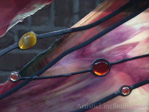 Stained and leaded glass commissiom work for outdoor structure