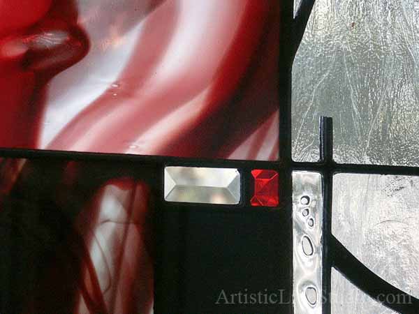 Stained and leaded glass doorlights for custom made mahagony stained door with wood carving