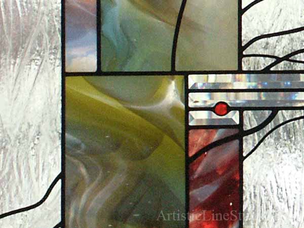 Stained and leaded glass foyer windows with mouthblown glass