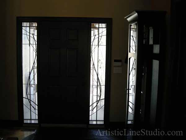 Contemporary leaded glass door sidelights