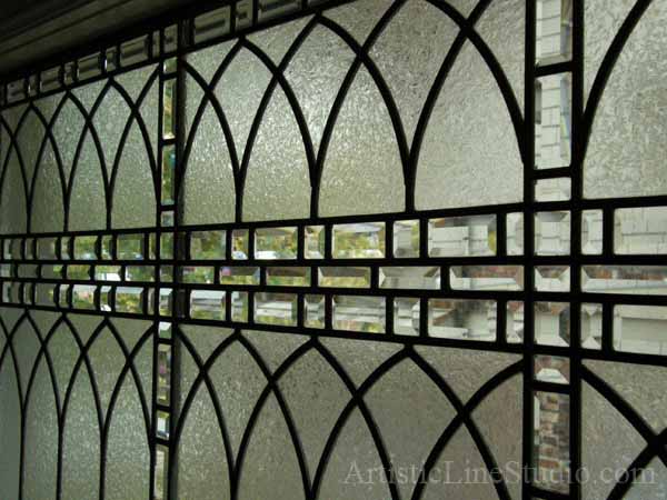 Stained and leaded glass for stair landing window adding privacy and beauty