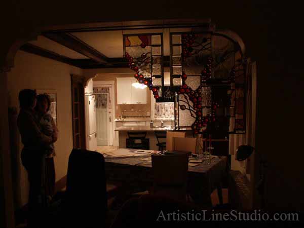 Stained and leaded glass free shape wall divider