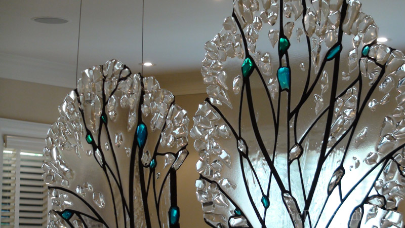 leaded glass two panels as a room divider in contemporary style