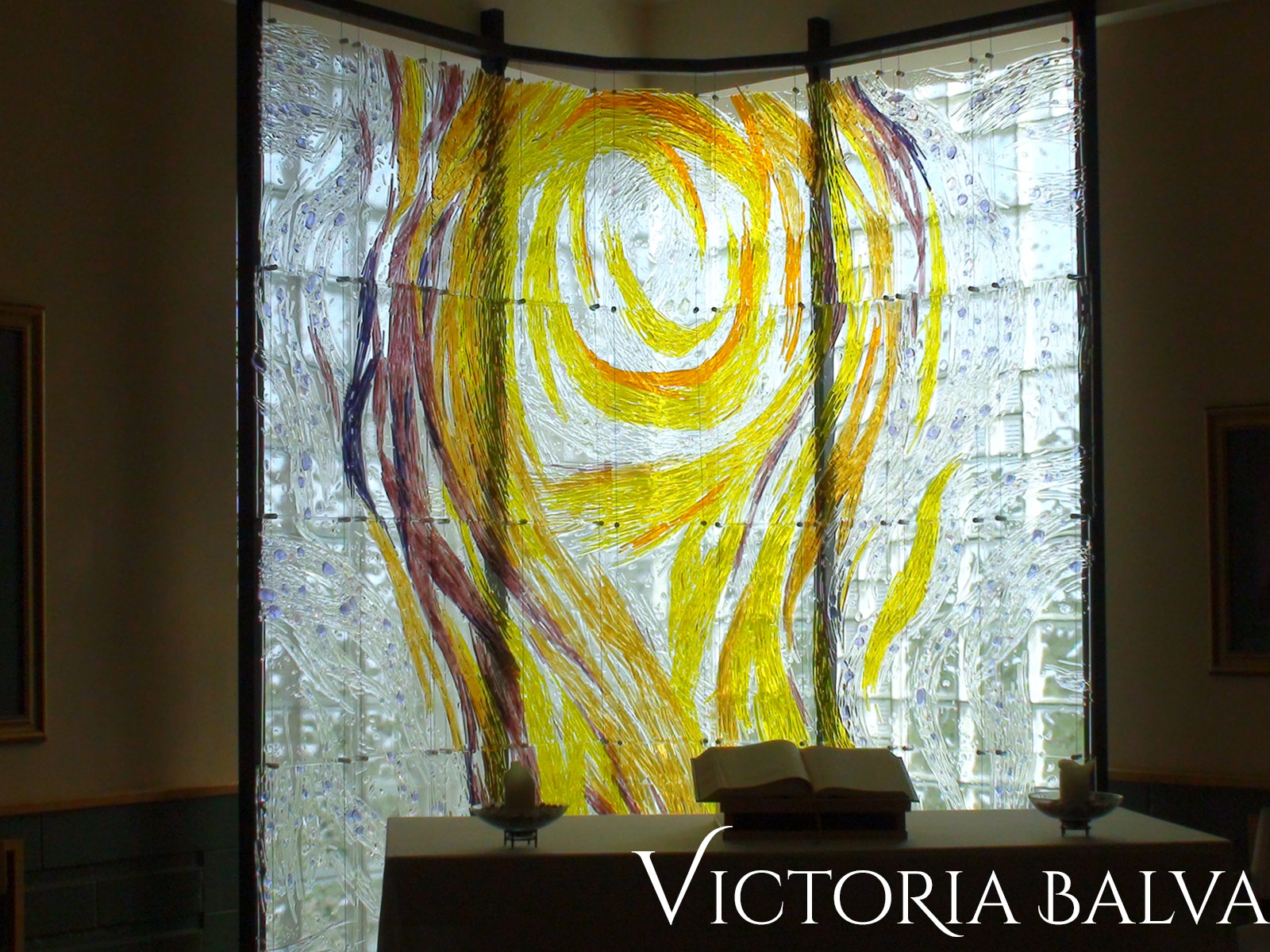 Resurrection. Contemporary Suspended kiln formed glass mural for catholic school chapel