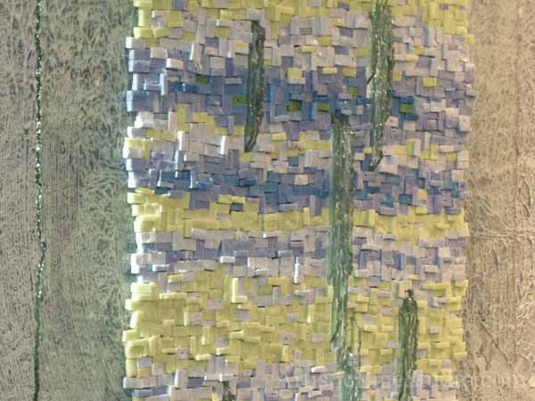 Smalty and glass mosaic panel on clear glass base