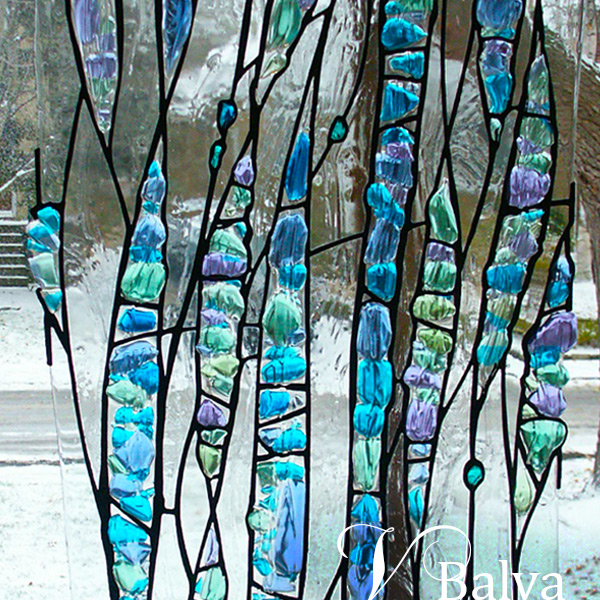 Waterfall - stained glass sculpture with kilnformed glass elements