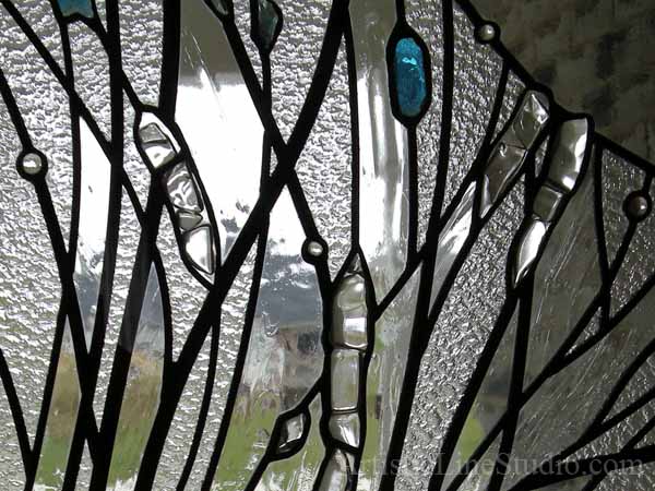Abstract stained, fused and leaded glass doorlights 