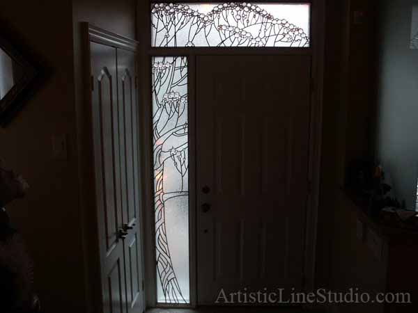 Stained and leaded glass front entrance door system