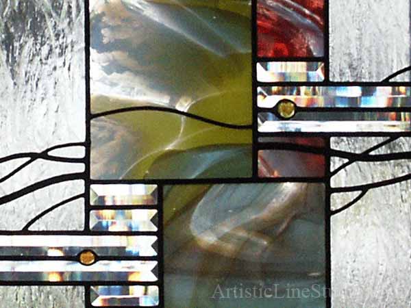 Stained and leaded glass foyer windows with antique mouthblown glass