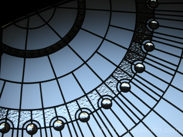 Detail with clear textured glasses , jewels and beveled glass