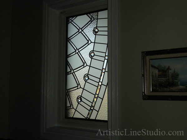 leaded glass hallway window after installation