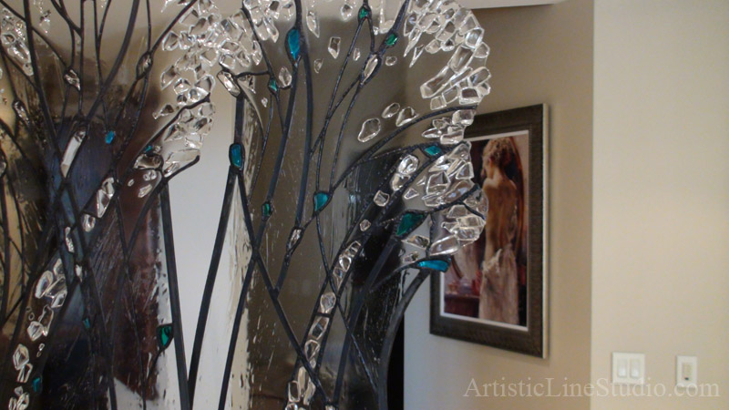 Contemporary stained and leaded glass kiln formed glass panels