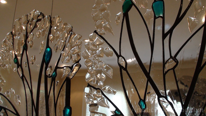 Stained and leaded glass screen free shape glass sculpture 